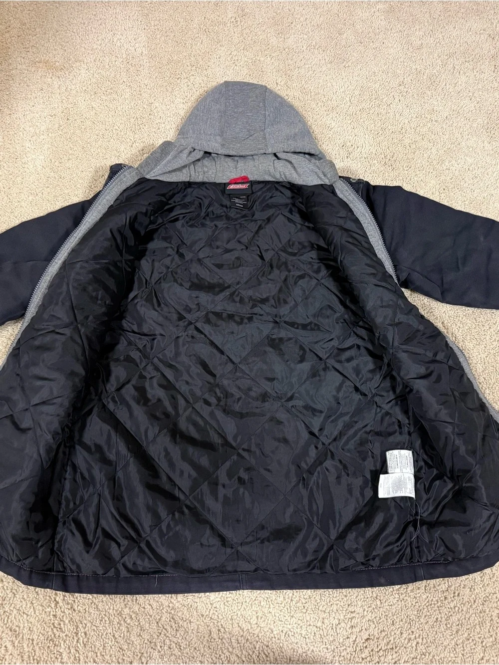 Dickies Jacket Mens Small Black Canvas Hoodie Layer Zip Up  Workwear Quilt Lined